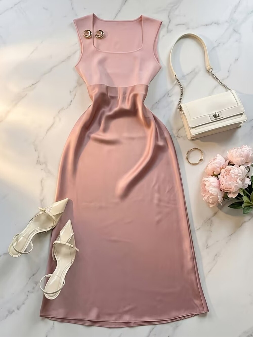 Elegant Casual Pink Sleeveless Top + Pink Skirt Women's Set, Women's Summer Clot